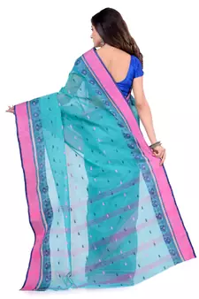 Blue Hand Woven Cotton Saree Without Blouse