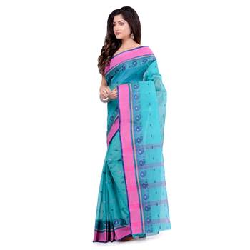 Blue Hand Woven Cotton Saree Without Blouse 3