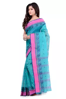 Blue Hand Woven Cotton Saree Without Blouse
