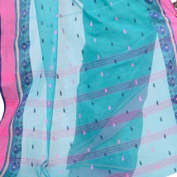 Blue Hand Woven Cotton Saree Without Blouse 4