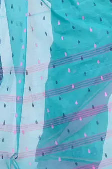 Blue Hand Woven Cotton Saree Without Blouse