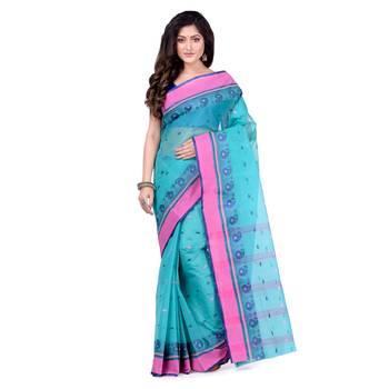 Blue Hand Woven Cotton Saree Without Blouse 5