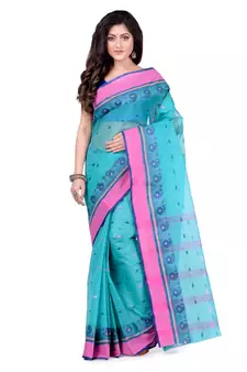 Blue Hand Woven Cotton Saree Without Blouse