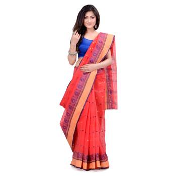 Red Hand Woven Cotton Saree Without Blouse 1