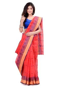 Red Hand Woven Cotton Saree Without Blouse