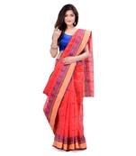 Red Hand Woven Cotton Saree Without Blouse