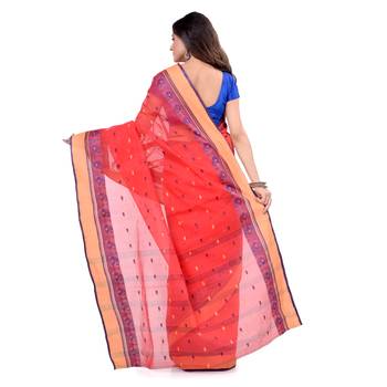 Red Hand Woven Cotton Saree Without Blouse 2