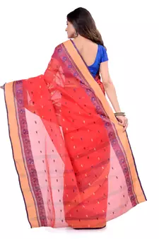 Red Hand Woven Cotton Saree Without Blouse