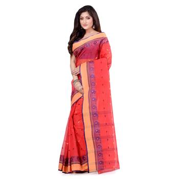 Red Hand Woven Cotton Saree Without Blouse 3