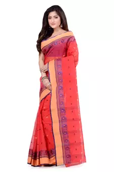 Red Hand Woven Cotton Saree Without Blouse
