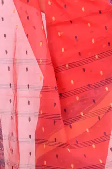 Red Hand Woven Cotton Saree Without Blouse