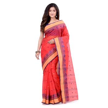 Red Hand Woven Cotton Saree Without Blouse 5