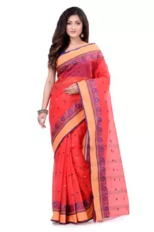 Red Hand Woven Cotton Saree Without Blouse