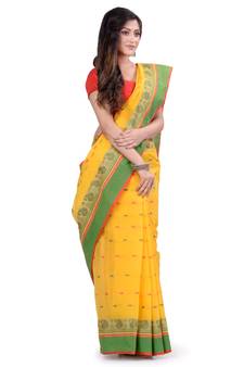 Yellow Hand Woven Cotton Saree Without Blouse