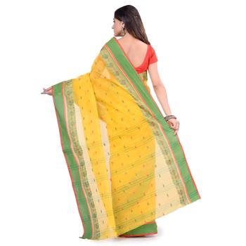 Yellow Hand Woven Cotton Saree Without Blouse 2