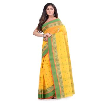Yellow Hand Woven Cotton Saree Without Blouse 3