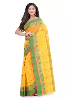 Yellow Hand Woven Cotton Saree Without Blouse