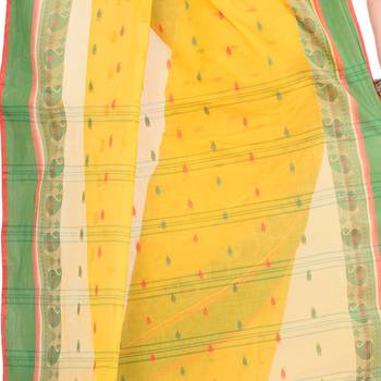Yellow Hand Woven Cotton Saree Without Blouse 4