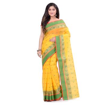 Yellow Hand Woven Cotton Saree Without Blouse 5