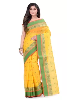 Yellow Hand Woven Cotton Saree Without Blouse