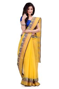 Yellow Hand Woven Cotton Saree Without Blouse