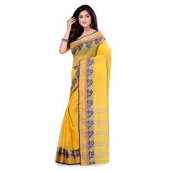 Yellow Hand Woven Cotton Saree Without Blouse 3