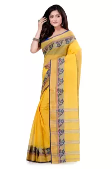 Yellow Hand Woven Cotton Saree Without Blouse