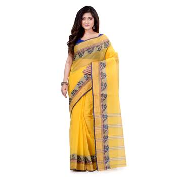 Yellow Hand Woven Cotton Saree Without Blouse 5
