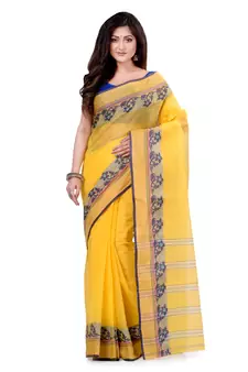 Yellow Hand Woven Cotton Saree Without Blouse