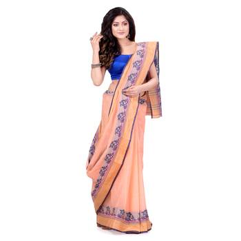 Orange Hand Woven Cotton Saree Without Blouse 1