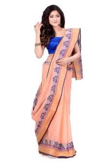 Orange Hand Woven Cotton Saree Without Blouse