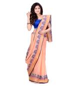Orange Hand Woven Cotton Saree Without Blouse