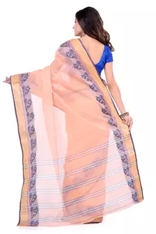 Orange Hand Woven Cotton Saree Without Blouse