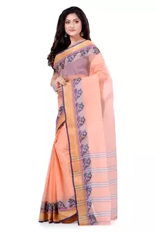 Orange Hand Woven Cotton Saree Without Blouse