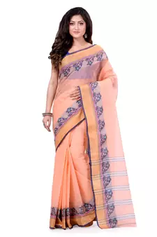 Orange Hand Woven Cotton Saree Without Blouse