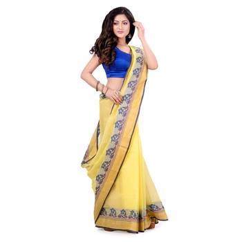 Yellow Hand Woven Cotton Saree Without Blouse 1