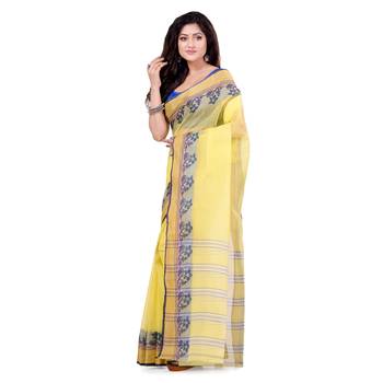 Yellow Hand Woven Cotton Saree Without Blouse 3