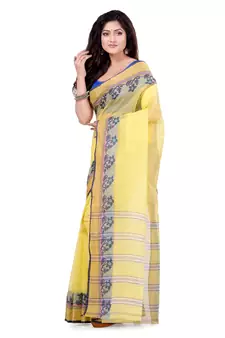 Yellow Hand Woven Cotton Saree Without Blouse
