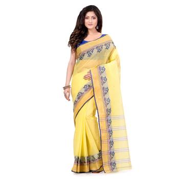 Yellow Hand Woven Cotton Saree Without Blouse 5