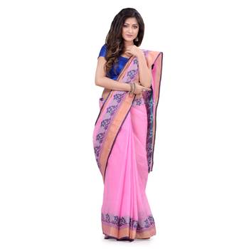 Pink Hand Woven Cotton Saree Without Blouse 1