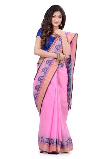 Pink Hand Woven Cotton Saree Without Blouse