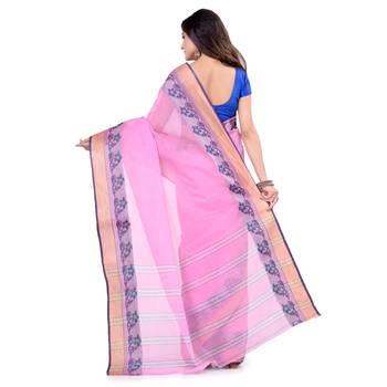 Pink Hand Woven Cotton Saree Without Blouse 2