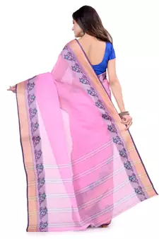 Pink Hand Woven Cotton Saree Without Blouse