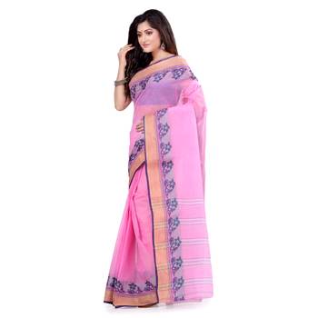 Pink Hand Woven Cotton Saree Without Blouse 3