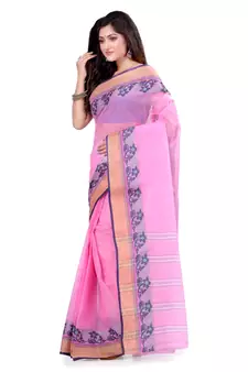 Pink Hand Woven Cotton Saree Without Blouse