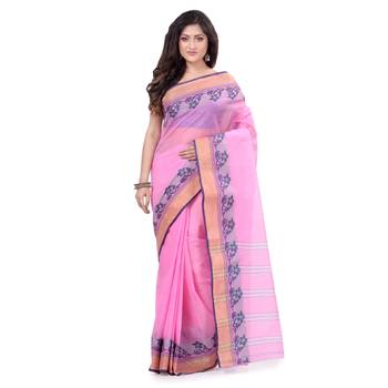 Pink Hand Woven Cotton Saree Without Blouse 5