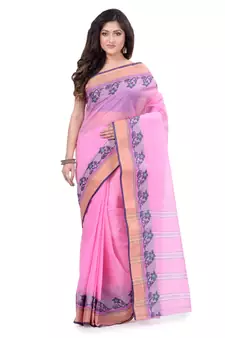 Pink Hand Woven Cotton Saree Without Blouse