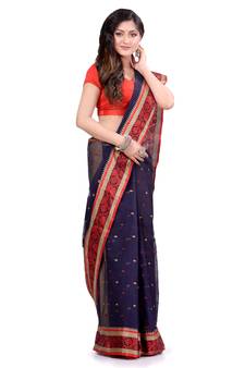 Blue Hand Woven Cotton Saree Without Blouse