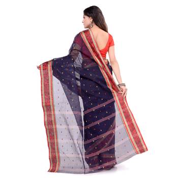 Blue Hand Woven Cotton Saree Without Blouse 2