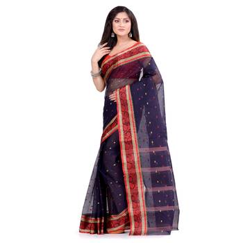 Blue Hand Woven Cotton Saree Without Blouse 3